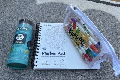 Ohuhu 24 Marker Dual Tips (Kalligrafie Pinsel & Punkt), Marker Pad & Bleistifte Set