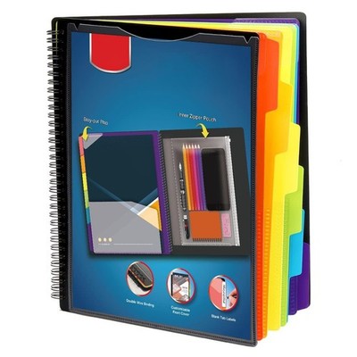 Multi Subject Notebook, 12 Pocket Poly Folder, Spiral Organizer, Multicolor