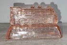 Vintage Union Pacific RR Train Pink Depression Glass Figure w Track Stand