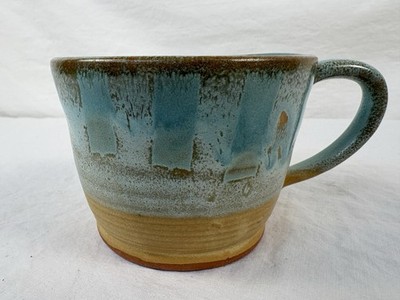 Handmade Studio Pottery Mug Aqua Blue Glaze Rust Clay Coffee Cup Artisan Signed
