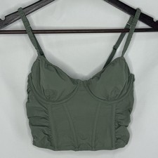 Gilly Hicks Nylon Corset Top XS Olive Green Cropped Boning Y2K Retro Clubwear