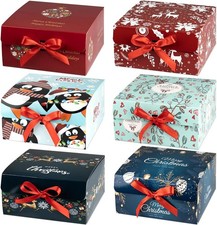 Boxes with Lids, 6 Pack Small Gift Boxes with Red Ribbon and Themed Pattern for