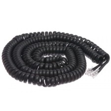 25 ft Coiled Handset Cord Black with RJ9 modular plugs between Handle and Phone