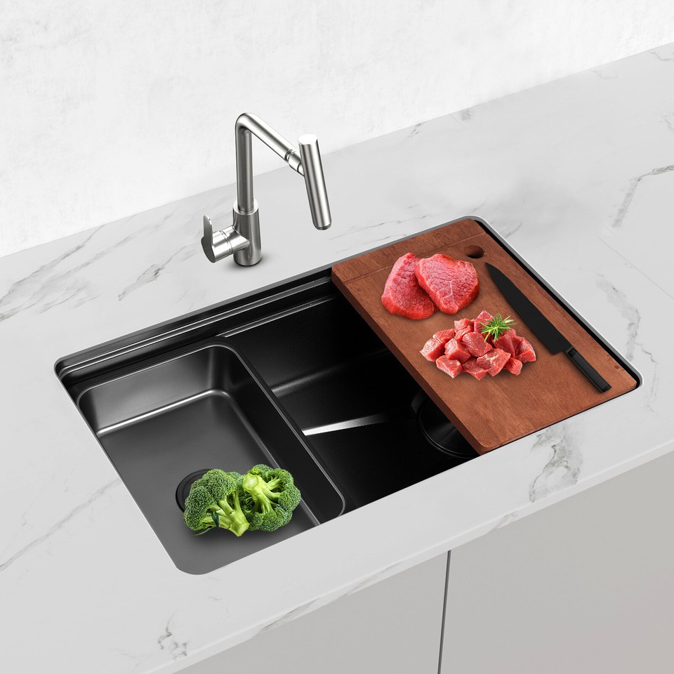 Black Kitchen Sink Undermount Workstation Sink Drop-in Single Bowl Bar Sink | eBay