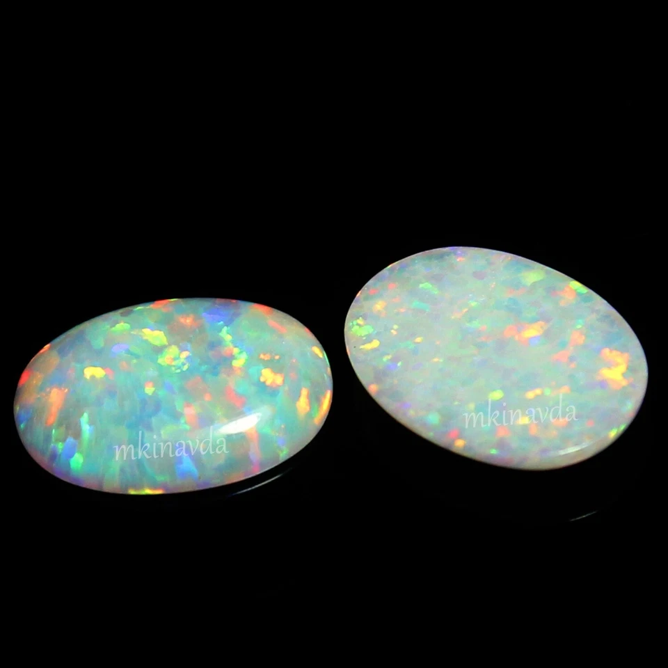 Natural Australia Multi Color Fire 9x7 MM Oval Pair Cab White Opal Gemstone AAA+ - Image 2 of 4