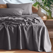 Luxury 100 French Linen King Size Sheets - Dark Grey, 4 Piece Set