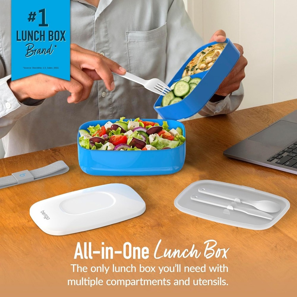 BPA-Free 3-Compartment Plastic Bento Lunch Box for Adults Meal Prep