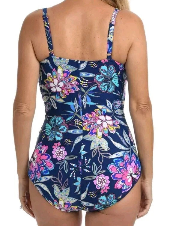 Traje de Baño Maxine Of Hollywood Mujer Plus 16W Piscina Forma Fruncido Azul Marino Tiki Nuevo con Etiquetas Foto 3 de 4