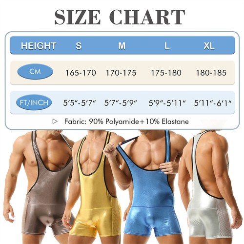 Body para Hombres Brillante Escenario Boxers Mamelucos Imitación Cuero Leotardo Lucha Singlet - Imagen 4 de 58