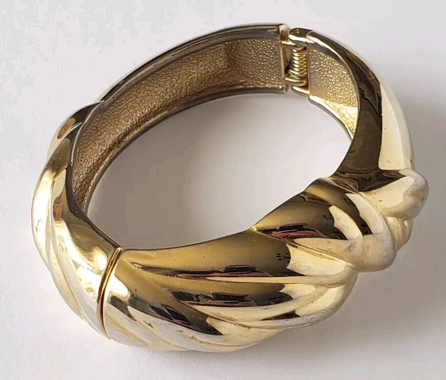 Vintage Hinged Spring Clip Chunky Bangle Statemen… - image 3