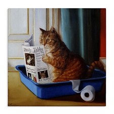 Stupell Industries Litter Box Reading Funny Cat Pet Painting Canvas Wall Art,...