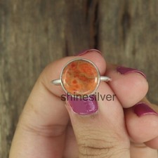 Coral Ring 925 Sterling Silver Boho Statement Handmade Silver Gift fo her