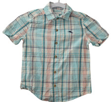 Tommy Bahama Button Up Shirt Boys Small 5/6 Blue Pink Plaid Short Sleeve Kids
