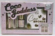 Coco Goddess 3 Piece Set Bronzer Palette Face Brush Illuminating Drops 