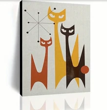 ATOMIC CAT Canvas Wall Art Mid-Century Modern Framed   12 x 16