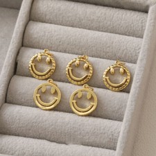 6pcs Gold Smiling Face Charm,18K Gold Plated Brass Happy Face Pendant