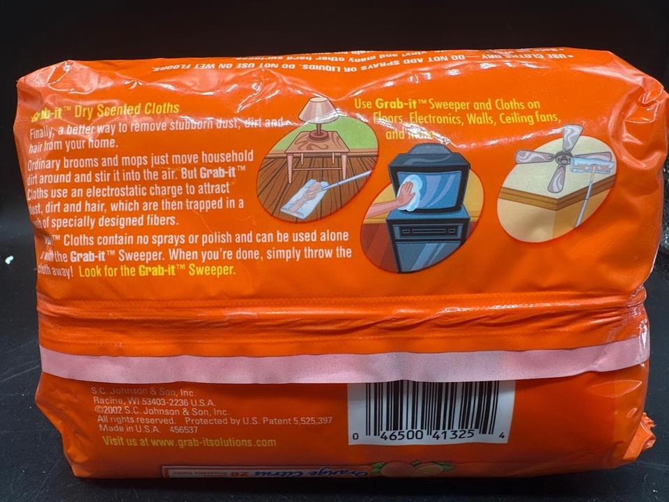 Pledge GRAB IT Dry Cloths ORANGE CITRUS 20 Dry 8" x 11.5" Disposable