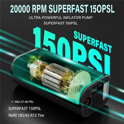 9000mAh LCD Elektrische Akku Luftpumpe Auto Fahrrad Reifen Druckluft Kompressor - Bild 3 von 16