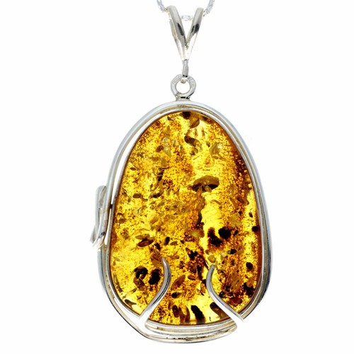 925 Argent Sterling & Véritable Baltique Amber Moderne Pendentif
