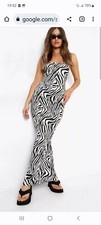 womens white  & black zebra print maxi dress size  10