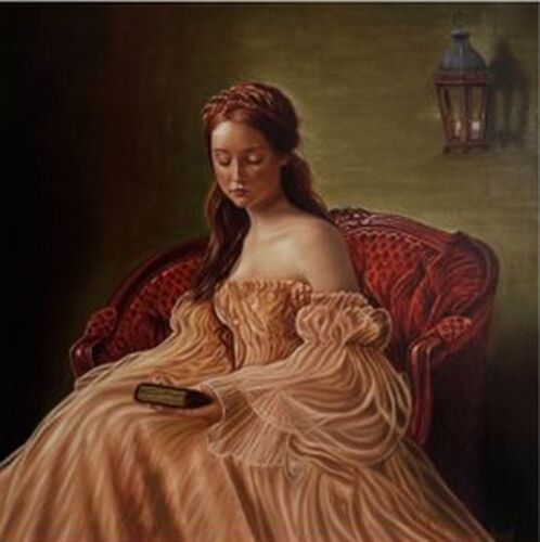 oil on canvas painting Hand made 23"x23" young Girl Holding a Book Original Sale