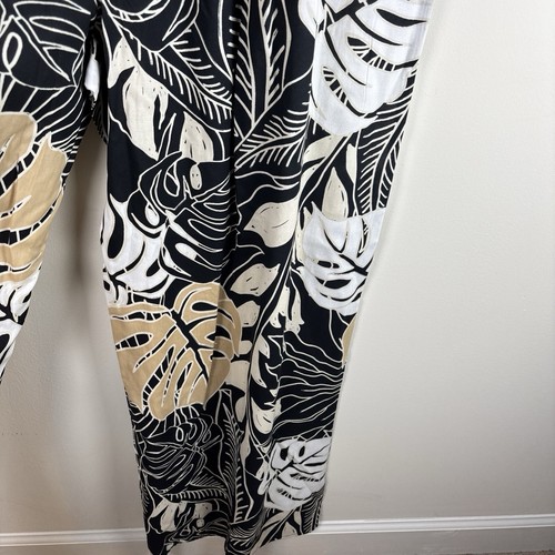 Millennium Wide Leg Pants Womens 3X Black Neutral Tropical Leaf Pull On Vacation - Picture 6 of 11