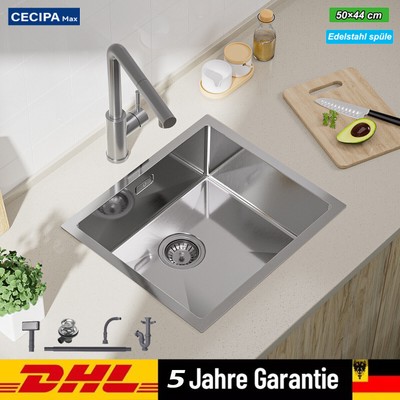 Edelstahl Einbauspüle Küchenspüle Eckigspüle Spülbecken Ablaufzubehör Set 50x44