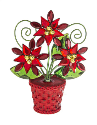 Ganz Crystal Expression Red  Poinsettia Planter 4'' Acrylic posy pot