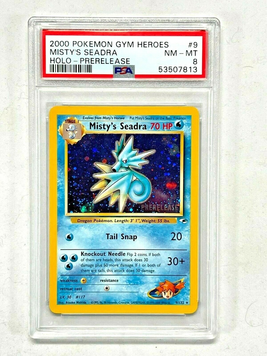2000 Pokémon Gym Heroes Prerelease #9 Misty's Seadra - Holo PSA 8