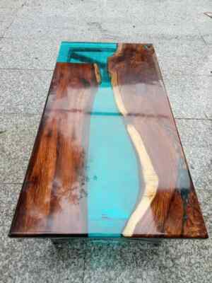Blue Clear Epoxy Resin Dining Table Top, Resin Kitchen Table Top, Home Furniture