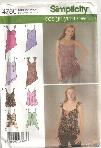 SIMPLICITY 4750 MISSES' GRÖSSE 4-10 OBERTEILE SCHNITTMUSTER ©2004