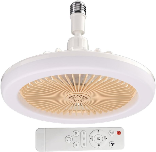 Kit Ventilatore Da Soffitto Con Luce E27 – Lampadina A LED Dimmerabile 3000-6500K Con Telecomando E Timer – Per Garage, Cucina, Armadio
