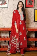 Indian Cotton Rayon Kurti Pant Dupatta Set Bollywood Designer Salwar Kameez