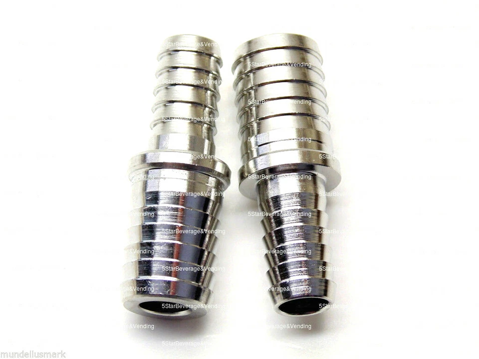 LANCER BEVERAGE (2) FOOD GRADE STAINLESS STEEL 3/8" x 1/2" BARB SPLICER FITTING REDUCER ADAPTER