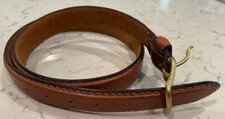 Van Heusen Brown Leather Belt Size 34 Brass Buckle Made in USA