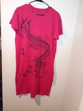 Vintage y2k 90s red dragon print Shirt dress Nightgown Grunge witchy goth Large