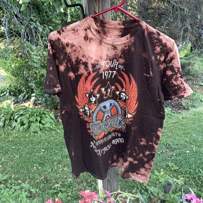 Aerosmith Tour 1977 Acid Wash T-shirt Bold Brown & Black Tie-Dye Size M/M