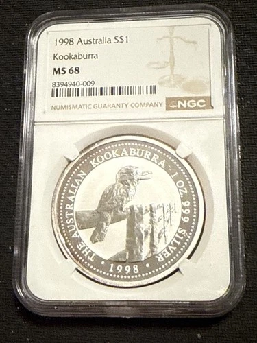 1998 $1 Australia Kookaburra 1 oz .999 Silver - NGC MS 68-