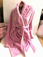 VICTORIA'S SECRET COZY SHORT PLUSH BATH ROBE STRIPED PINK NWT