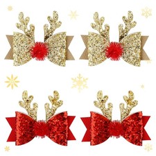 2 Pairs Christmas Hair Clip - 1 Count Pack of 4 , Gold, Red