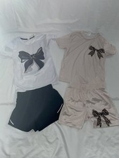 Girls Lot Of 2 Matching Outfit Set 2-Piece Casual Top Shorts Bow Size 10
