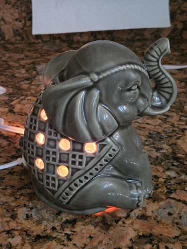 Ceramic Elephant w/ Trunk Up Tabletop Night Light Accent Lamp Corded TESTED