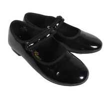 DANCE CLASS Size 11.5 Girls Black Patent TAP Dance Shoes Adjustable Straps