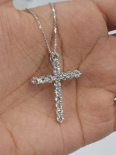 Authentic 2CT Natural Diamond Unisex Cross Pendant In 14k White Gold For Gift