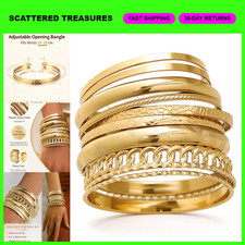 Stackable Gold Bangle Bracelets for Women, Multi-Layer Textured Boho Jewelry Set