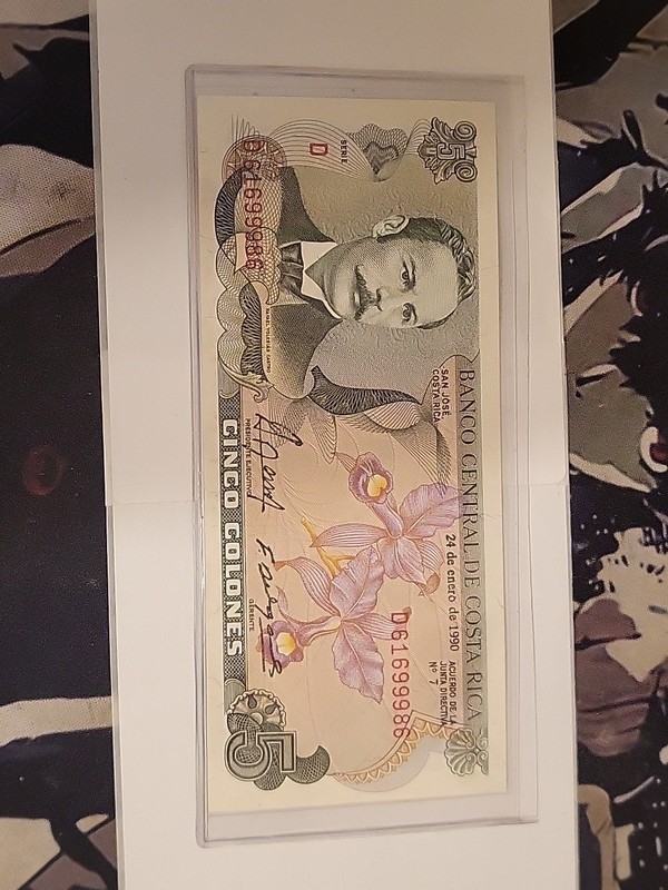 1990 Banco Central de Costa Rica Cinco Colones Uncirculated Condition 