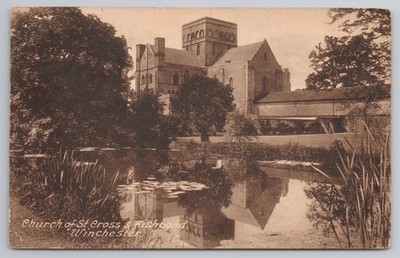Winchester St Cross Kirche Fischteich Frith Postkarte um 1910 gebraucht geteilt Rückseite