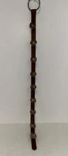 Vtg 3ft 9 Sleigh Bells/Jingle Bells Brass Colored Leather Strap With Ring  XMas