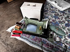 Vintage Singer Sewing Machine Mint Green With Case 1950’s Tested Working EUC