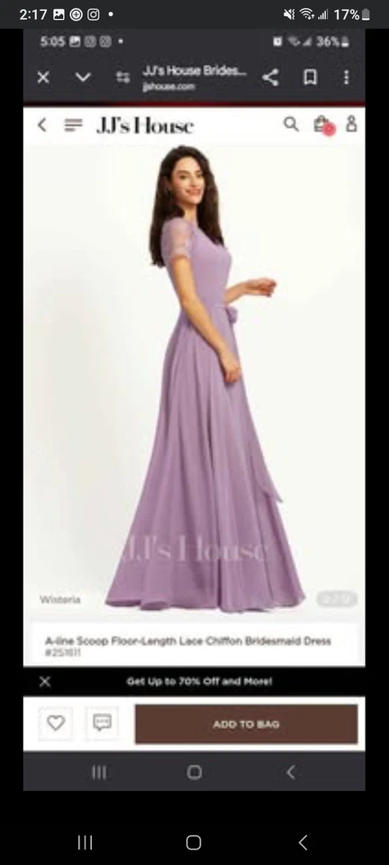 Vestido de dama de honor de gasa de encaje hasta el suelo en línea A Foto 2 de 3